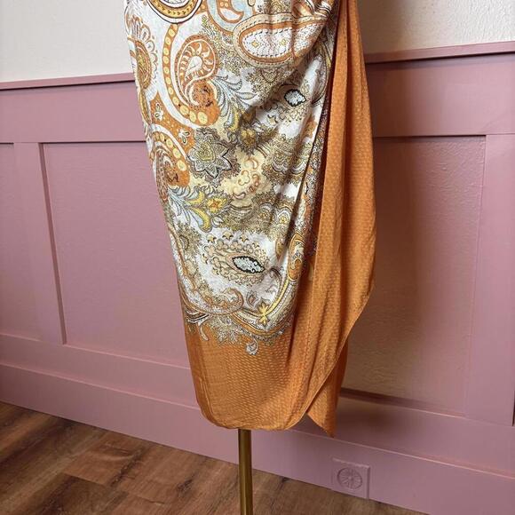 fairy indie paisley sarong wrap midi skirt h&m sz 2 orange lyocell viscose - Picture 3 of 7